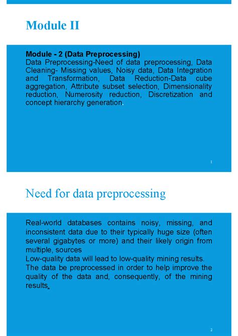 MOD 2P - Data Mining - Module II Module - 2 (Data Preprocessing) Data ...