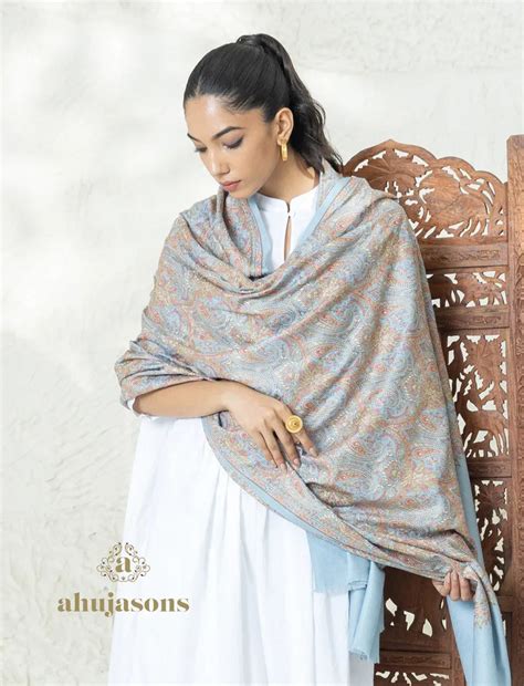 Kaani Woollen Shawls Blue Pashmina | Ahujasons