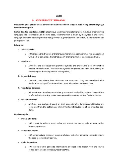 CTCD UNIT 3 - unit 3 of compiler design - Unit III SYNTAX DIRECTED ...