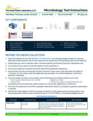 Fillable Online Microbiology Test Instructions Fax Email Print - pdfFiller