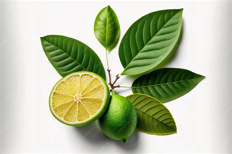 Fruta de lima aislada y hojas sobre un fondo blanco rodajas de lima ...