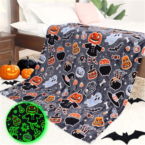 Amazon.com: Yurhap Halloween Throw Blankets Spooky Ghost Skull Orange ...