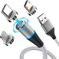 DUETMI Magnetic Ultra Fast Charging Cable, 360 Degree 3in1 Jack, LED ...