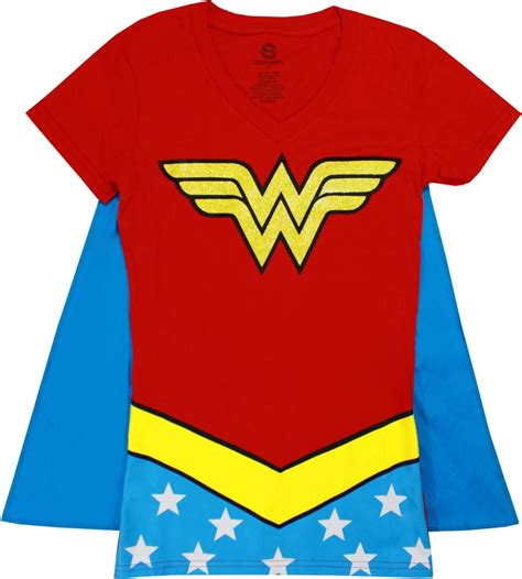 Wonder Woman Wonder Woman Womens V-Neck Caped Costume T-Shirt - Large ...