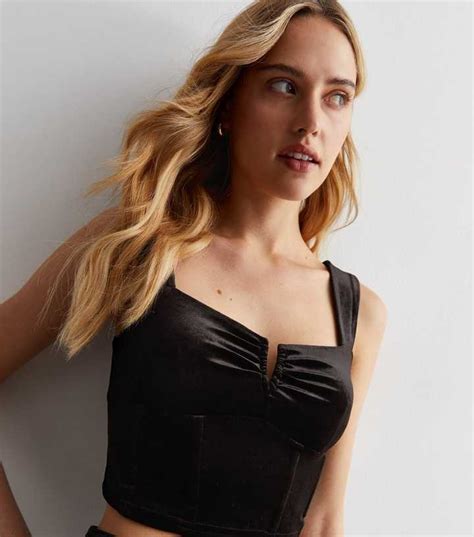 Black Velvet Notch Corset Top | New Look