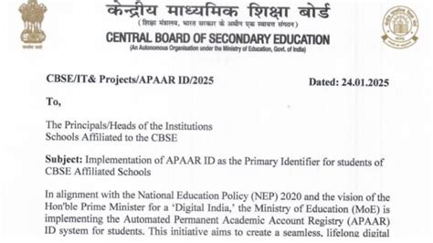 CBSE issues notice on implementation of APAAR ID in affiliated schools ...