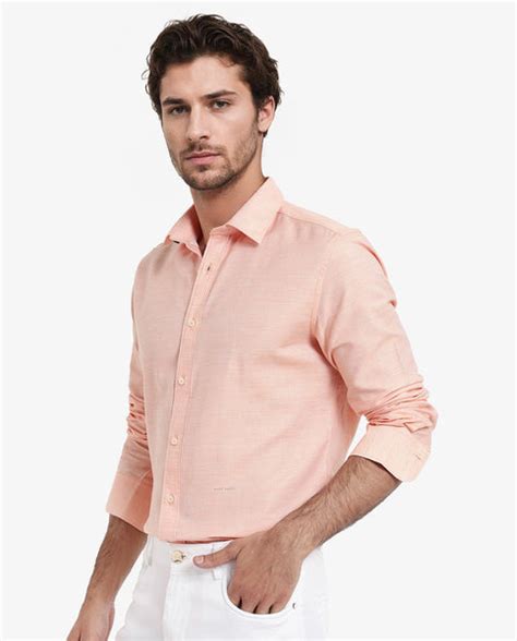 Rare Rabbit Men's Chapelle Flouroscent Peach Cotton Plain Regular Fit