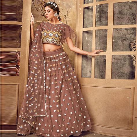 Sepia skin color Soft Net Lehenga choli-Clothsvilla