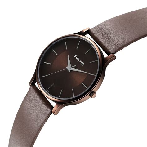 Sonata Aspire Quartz Analog Brown Dial Leather Strap Watch for Men