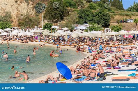 Crowds of People Sunbathing and Relaxing on Kasjuni Beach in Split ...