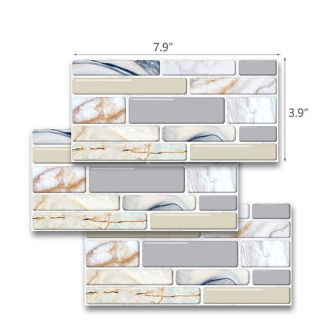 Buy Peel and Stick Wall Tile for Kitchen Backsplash Stone Design 8x4 (9 ...