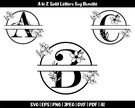 Buy Split Floral Alphabet Svg Bundle, Floral Letters Svg, Split Letters ...
