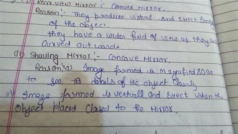 mention the type of mirror used as rear view mirror shaving mirror give ...