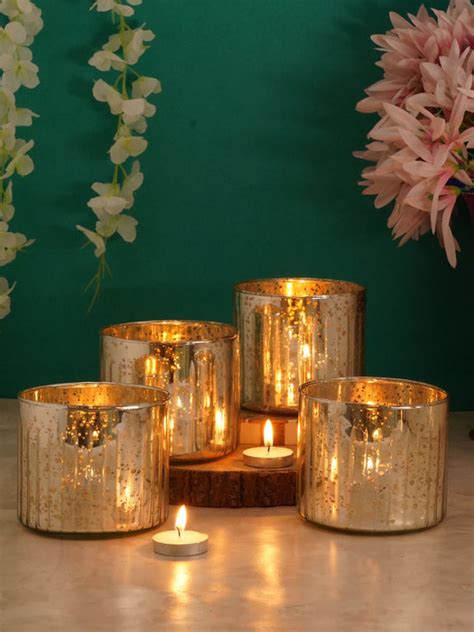 Buy | Set Of 4 Silver-Coloured Mercury Silver Glass | Tied Ribbons