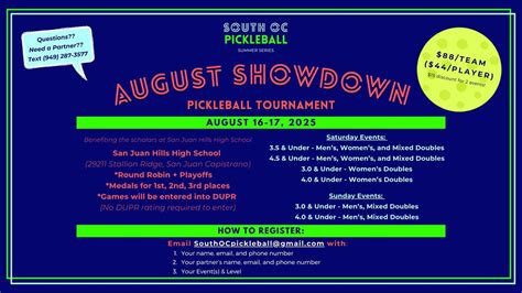 South OC Pickleball - August Showdown!, San Juan Hills High School, San ...