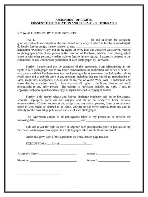 Assignment of Rights and Consent to Publication - Blank Fillable ...