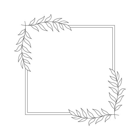 Black and White Corner Leaves Border Vector Illustration