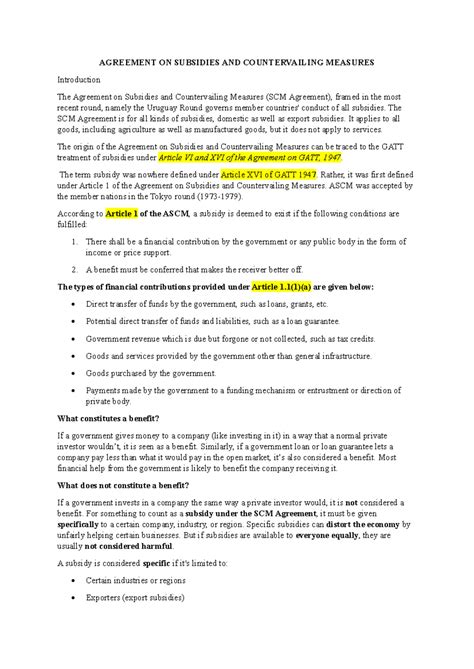 SCM 101: Overview of the Agreement on Subsidies and Countervailing ...