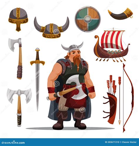Viking, Weapons and Armor of Warrior Set Stock Vector - Illustration of ...