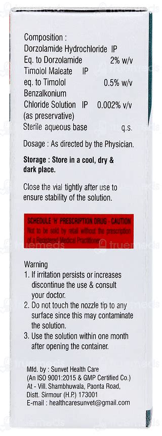 Dorzid T 052 Eye Drpos 5 Ml - Uses, Side Effects, Dosage, Price | Truemeds