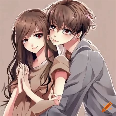 Cute couple together anime brown hair brown eyes kissing love on Craiyon