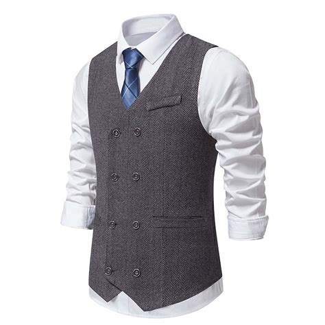 TMOYZQ Mens Vintage Herringbone Wool Tweed Suit Vest Business Casual V ...