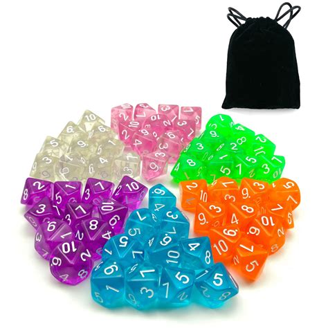 60pcs Assorted Colored Translucent D10 (1-10) Pack, 6X10pcs 10 Sides ...