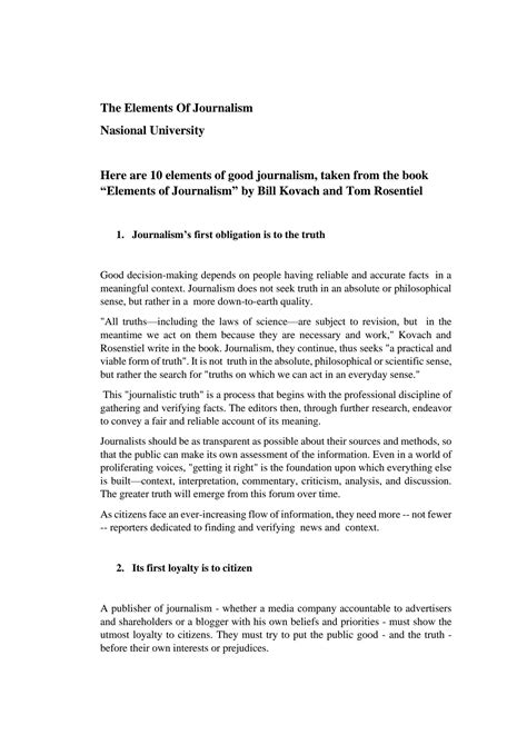 SOLUTION: The elements of journalism - Studypool