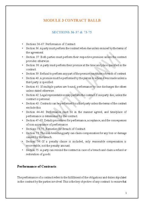 Module 3: Performance and Discharge of Contracts - BALLB SEM 5 - Studocu