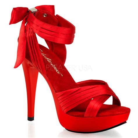 5" Heel Red Satin Ribbon Bow Dress Wedding Criss-Cross Heel | COCKTAIL-568