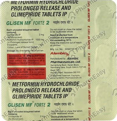 Glisen Mf Forte 2mg Strip Of 15 Tablets: Uses, Side Effects, Price ...