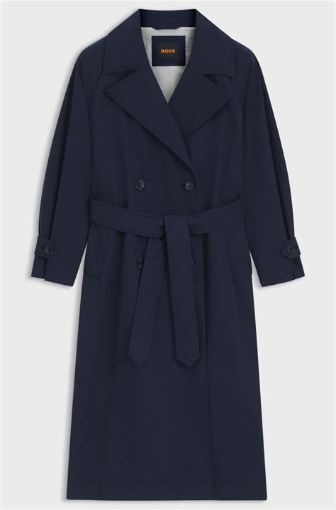 BOSS - Trench coat in peached fabric with logo embroidery - Dark Blue
