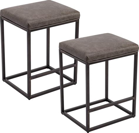 Buy Set of 2 Bar Stools Counter Height Stools, 24 Modern PU Leather ...