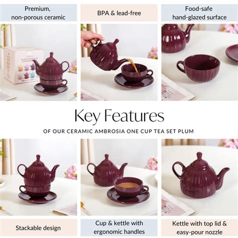 Ceramic Ambrosia One Cup Tea Set Plum Online - Premium Tea Set | Nestasia
