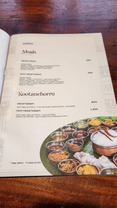 Menu at Tinnai Mess - Gramiya Manam, Chennai
