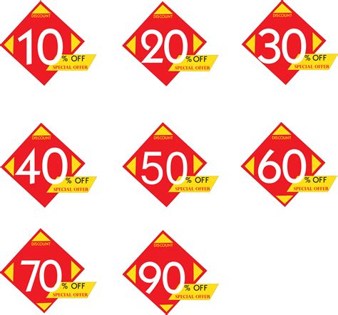 10, 20, 30, 40, 50, 60, 70, 80, 90 percentage off, Discount stickers ...