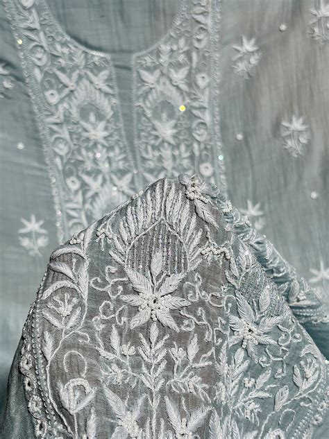 Green Keshvi Mulmul Chanderi Un-stitched Chikankari Kurti Piece with D