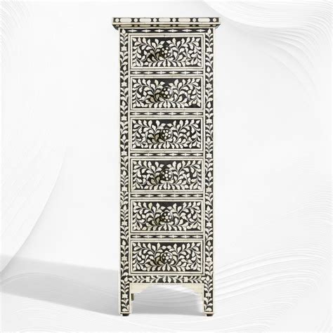 Black Bone Inlay 6 Drawer Floral Lingerie Chest – Luxury Handicrafts