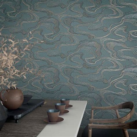 graphic wallpaper, non-woven wallpaper Kumano blue | wall-art.com