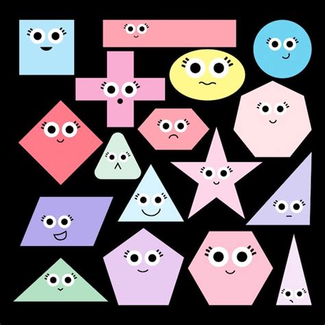 Set of cute geometric shapes with eyes | Premium Vector