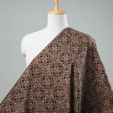 Buy Floral Patterned Ajrakh Hand Block Printed Cotton Fabric Online l ...