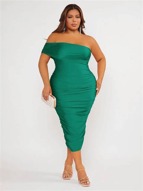 SHEIN SXY Plus One Shoulder Ruched Bodycon Dress | SHEIN USA