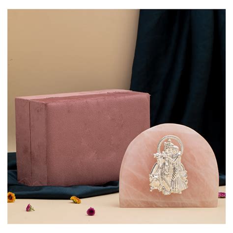 Radha Krishna with Kamadhenu in Rose Quartz & Silver – ADDIORA
