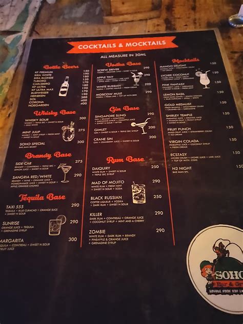 Menu at SOHO Cafe, Pub & Grill, Bengaluru