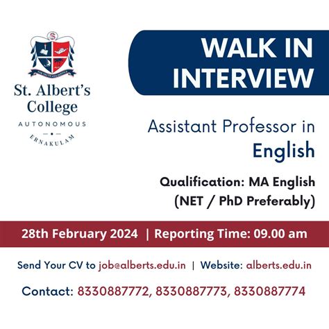 WALK IN INTERVIEW – St. Albert's College (Autonomous), Kochi, Ernakulam