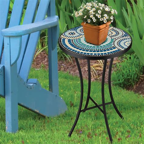 Walker Indoor Outdoor Accent Table Plant Stand with Ceramic Mosaic Tile Top
