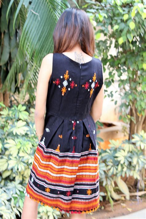 Handwoven and Hand Embroidered Fit & Flare Wool Dress in Black - Mogra ...