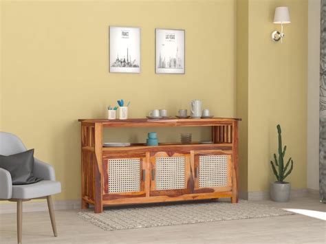 Angel Furniture Contemporary Sheesham Wood Crockery Cabinet with Three ...