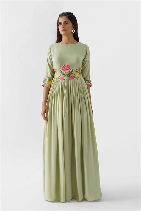 Green Thread Embroidered Dress – Suruchi Parakh