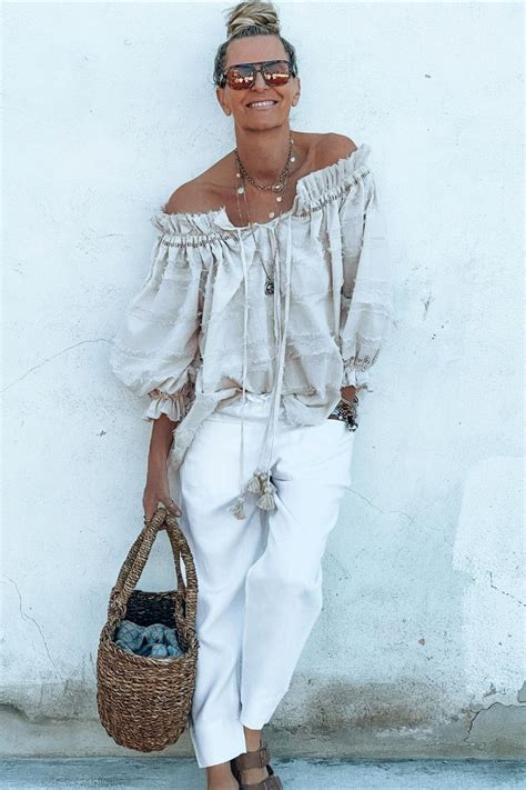 andAndrea Tufted Peasant Shirt in Natural and White Fisherman's Pants ...